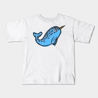 Cute narwhal illustration blue whale Kids T-Shirt